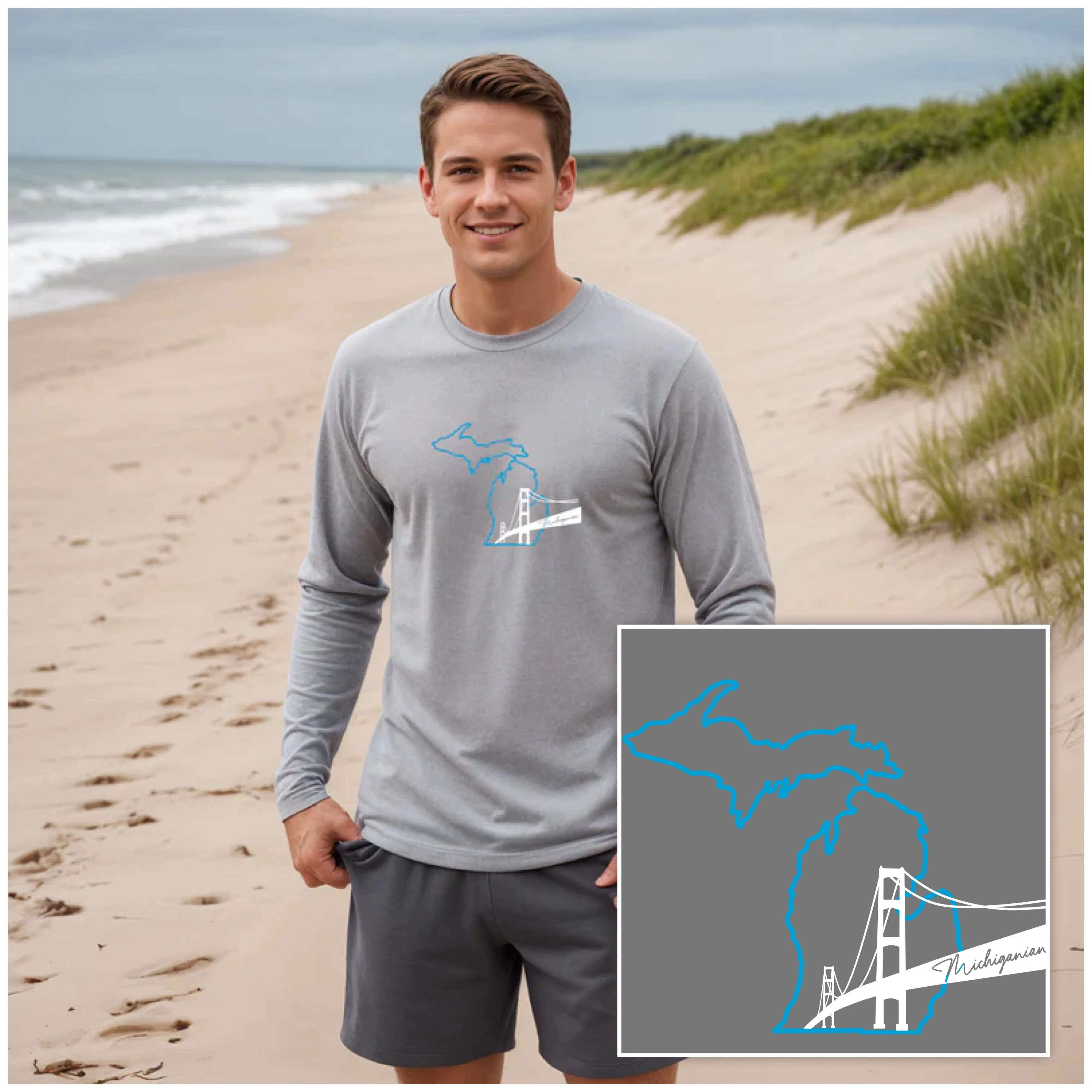 "NEW Michiganian Bridge" Men's Long Sleeve T-Shirt