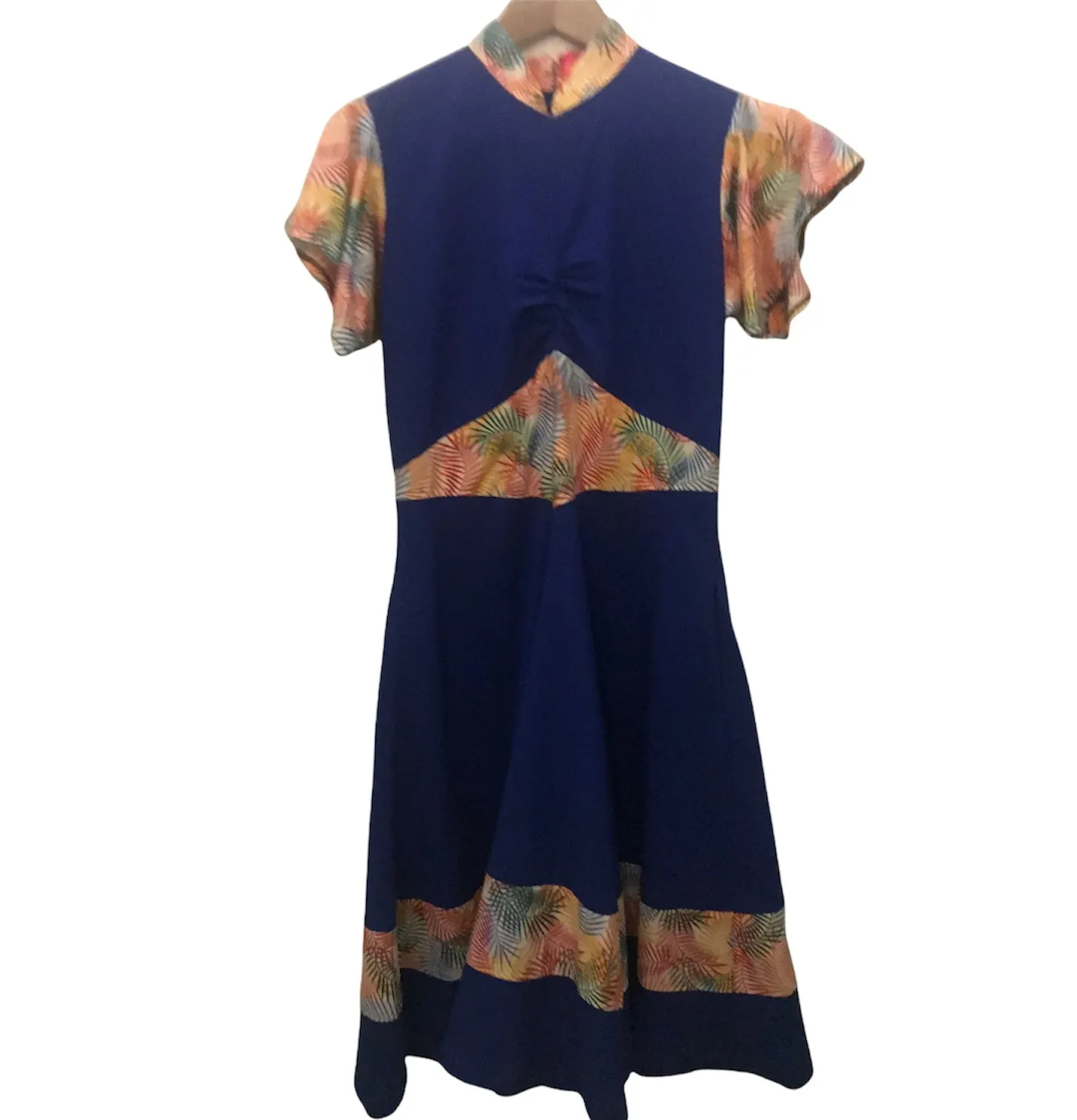 RAINBOW FERNS ANGLED SLEEVES HANDMADE MODERN COTTON CHEONGSAM - PINK OR ELECTRIC BLUE