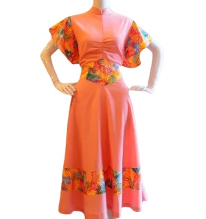 RAINBOW FERNS ANGLED SLEEVES HANDMADE MODERN COTTON CHEONGSAM - PINK OR ELECTRIC BLUE