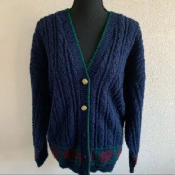 Rare Vintage Cable Cardigan Sweater With Gold  Buttons