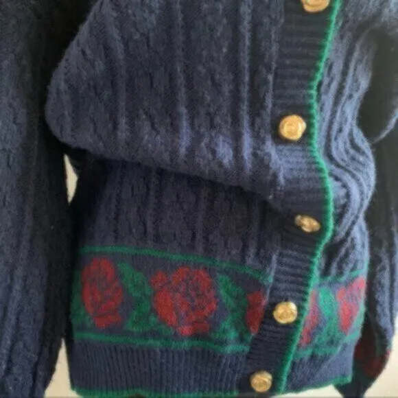 Rare Vintage Cable Cardigan Sweater With Gold  Buttons