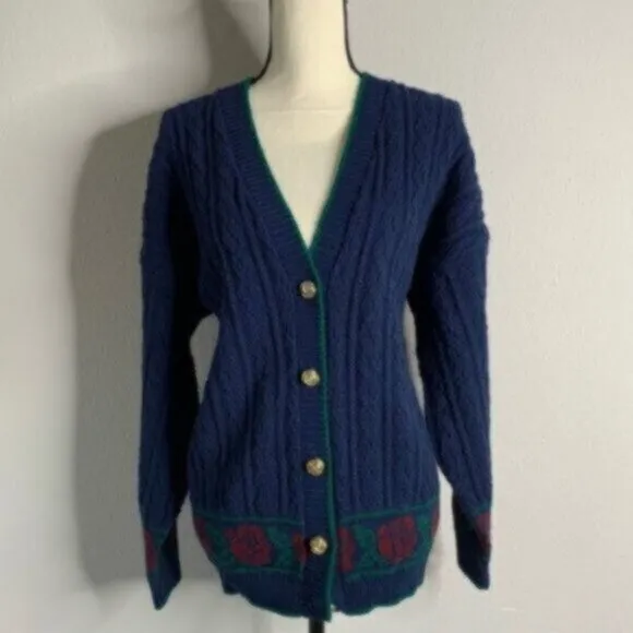 Rare Vintage Cable Cardigan Sweater With Gold  Buttons