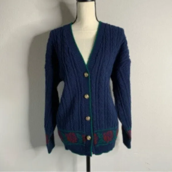 Rare Vintage Cable Cardigan Sweater With Gold  Buttons