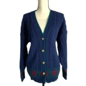Rare Vintage Cable Cardigan Sweater With Gold  Buttons