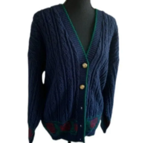 Rare Vintage Cable Cardigan Sweater With Gold  Buttons