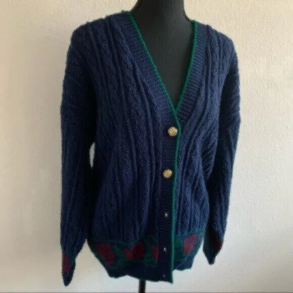 Rare Vintage Cable Cardigan Sweater With Gold  Buttons
