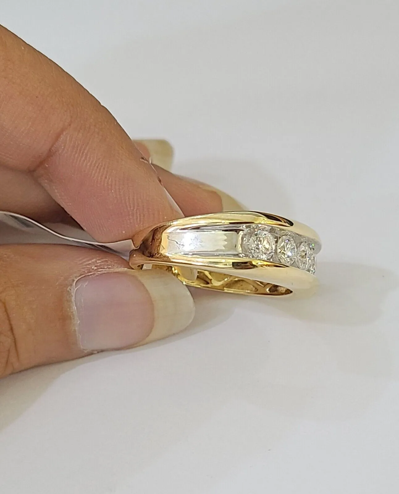 Real 14k Yellow Gold White Diamond Mens Ring Genuine Natural