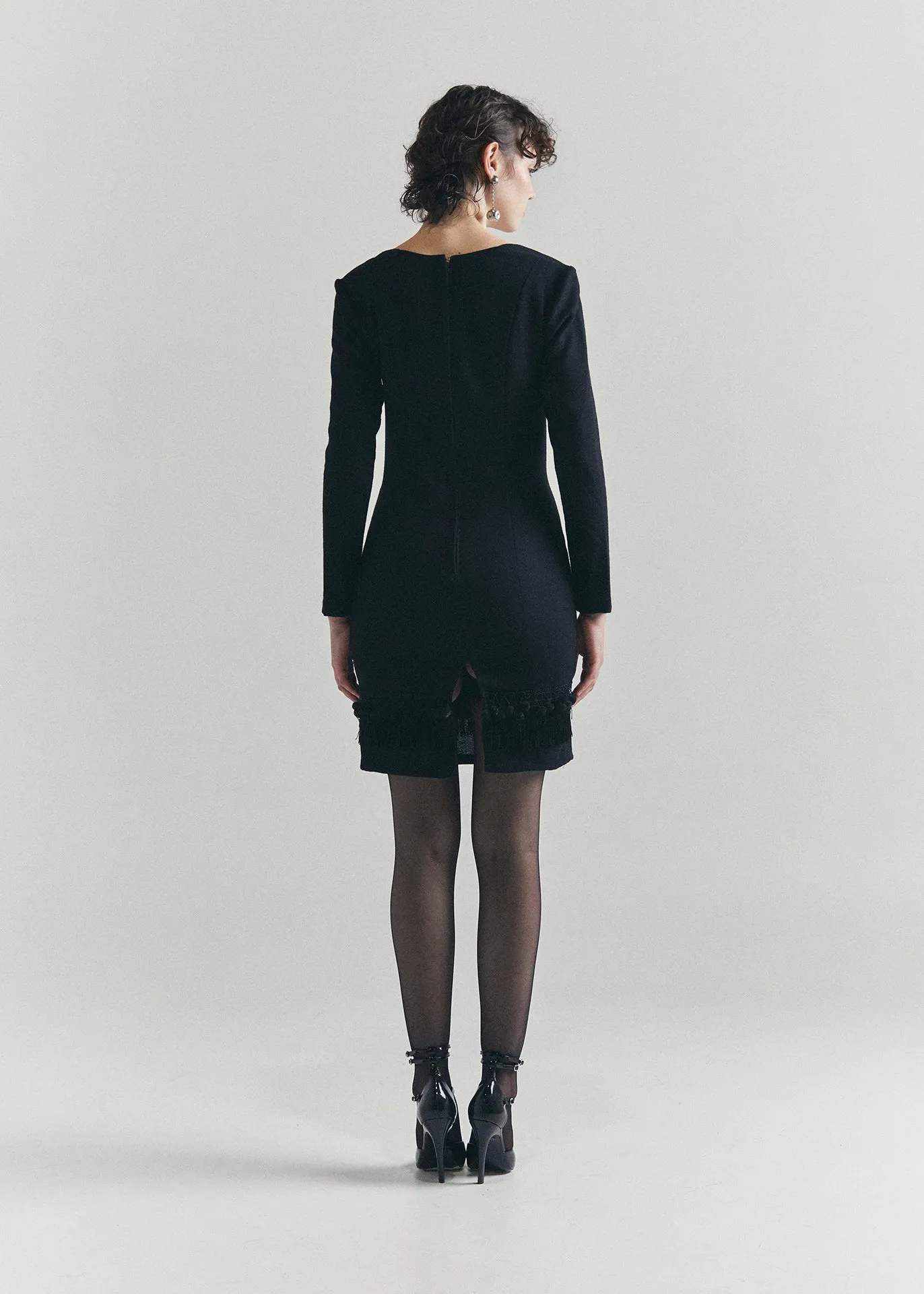 RECIETY - VINTAGE TASSLE LONG SLEEVE DRESS - BLACK