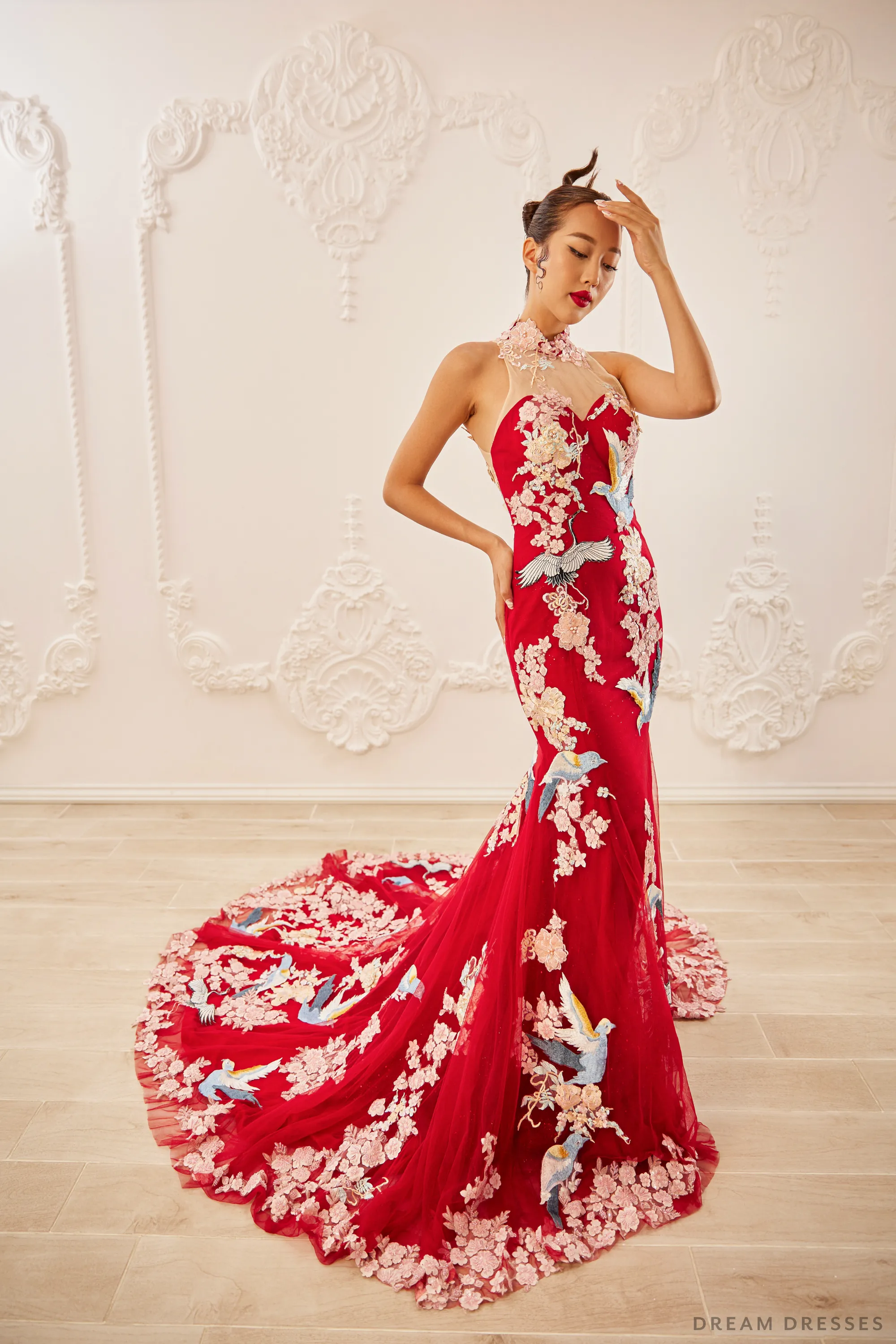 Red Bridal Cheongsam | Couture Lace Modern Cheongsam (#MIRA)