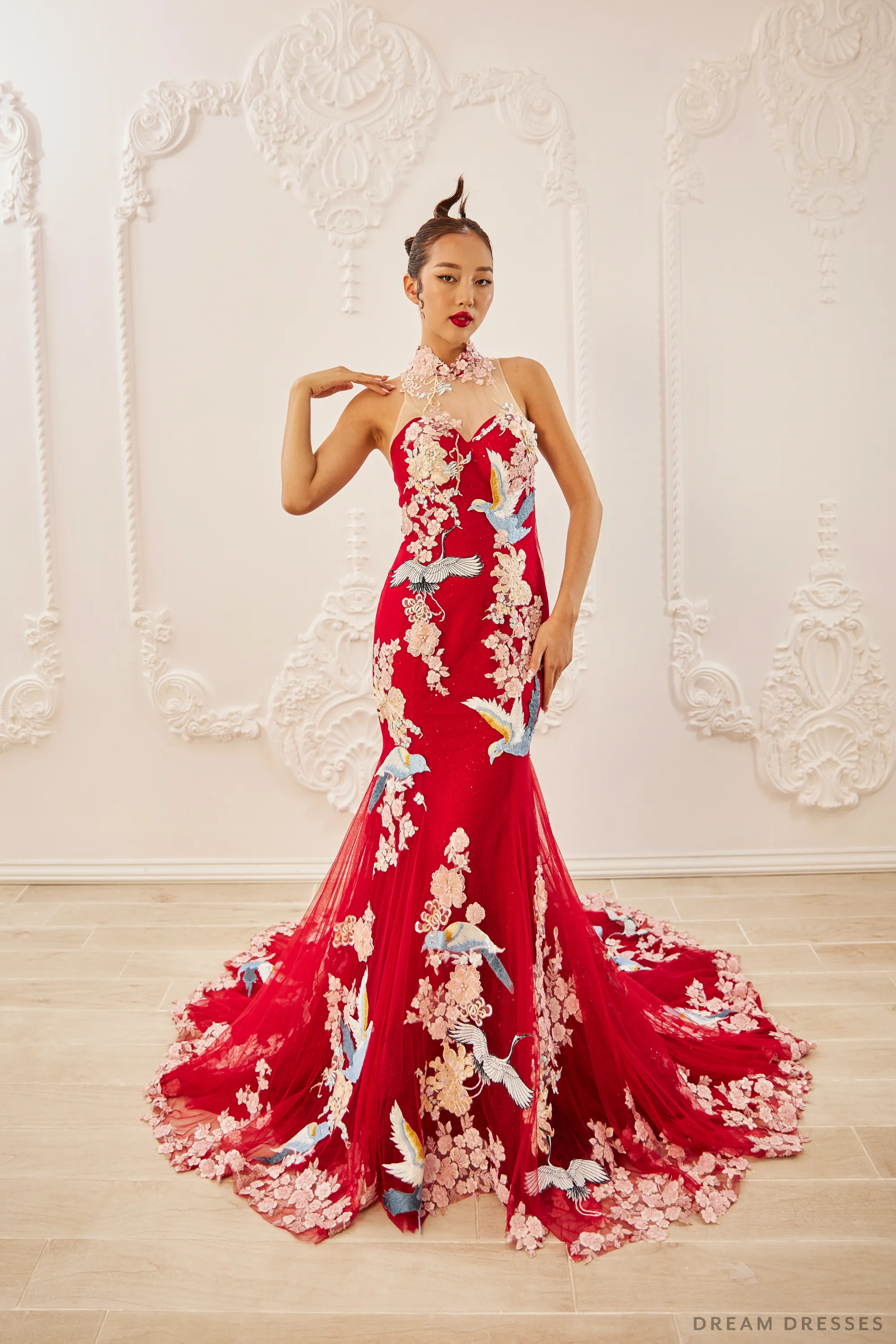 Red Bridal Cheongsam | Couture Lace Modern Cheongsam (#MIRA)