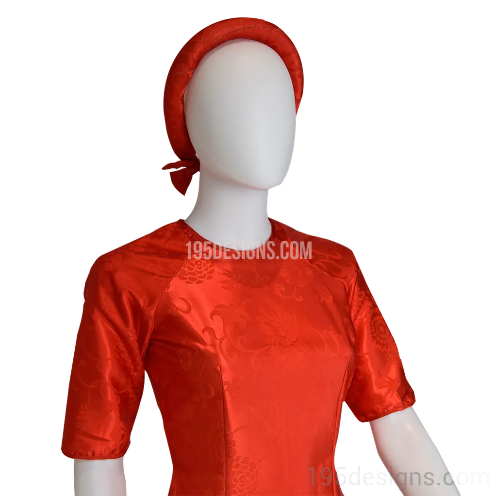 Red Embroidered Fabric Head Accessory Lunar New Year | Mấn Vải Gấm Tết (not Included dress)