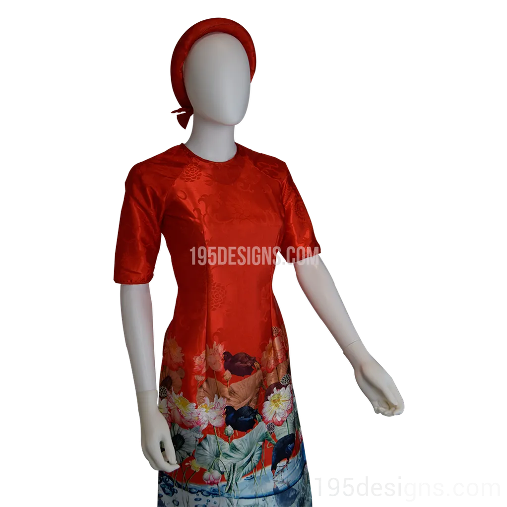 Red Embroidered Fabric Head Accessory Lunar New Year | Mấn Vải Gấm Tết (not Included dress)