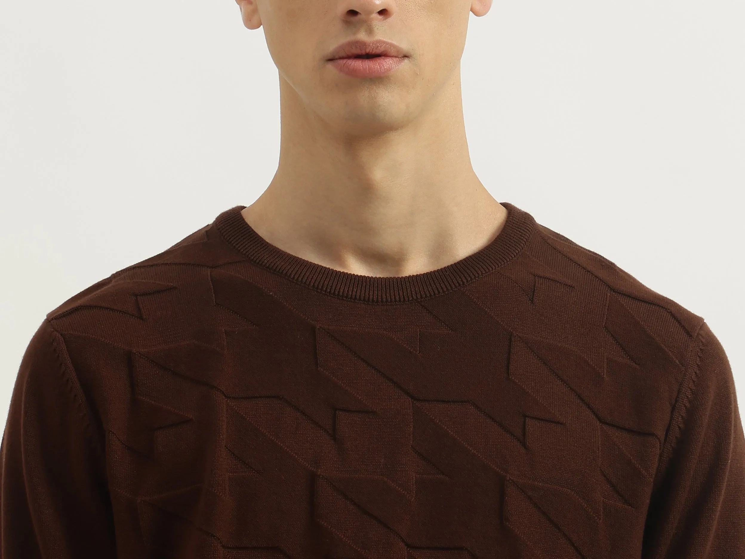 Regular Fit Round Neck Houndstooth Sweatshirts