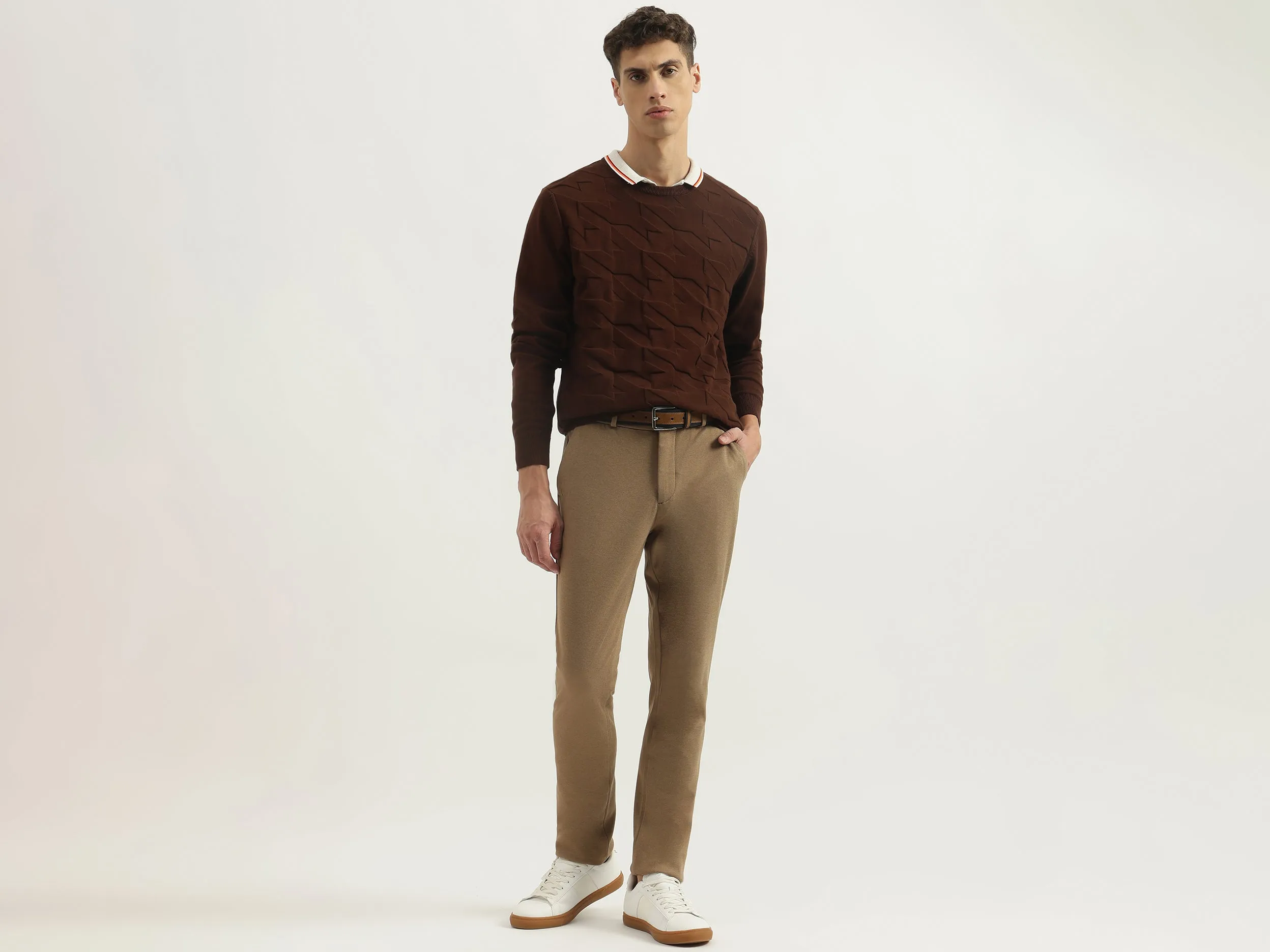 Regular Fit Round Neck Houndstooth Sweatshirts