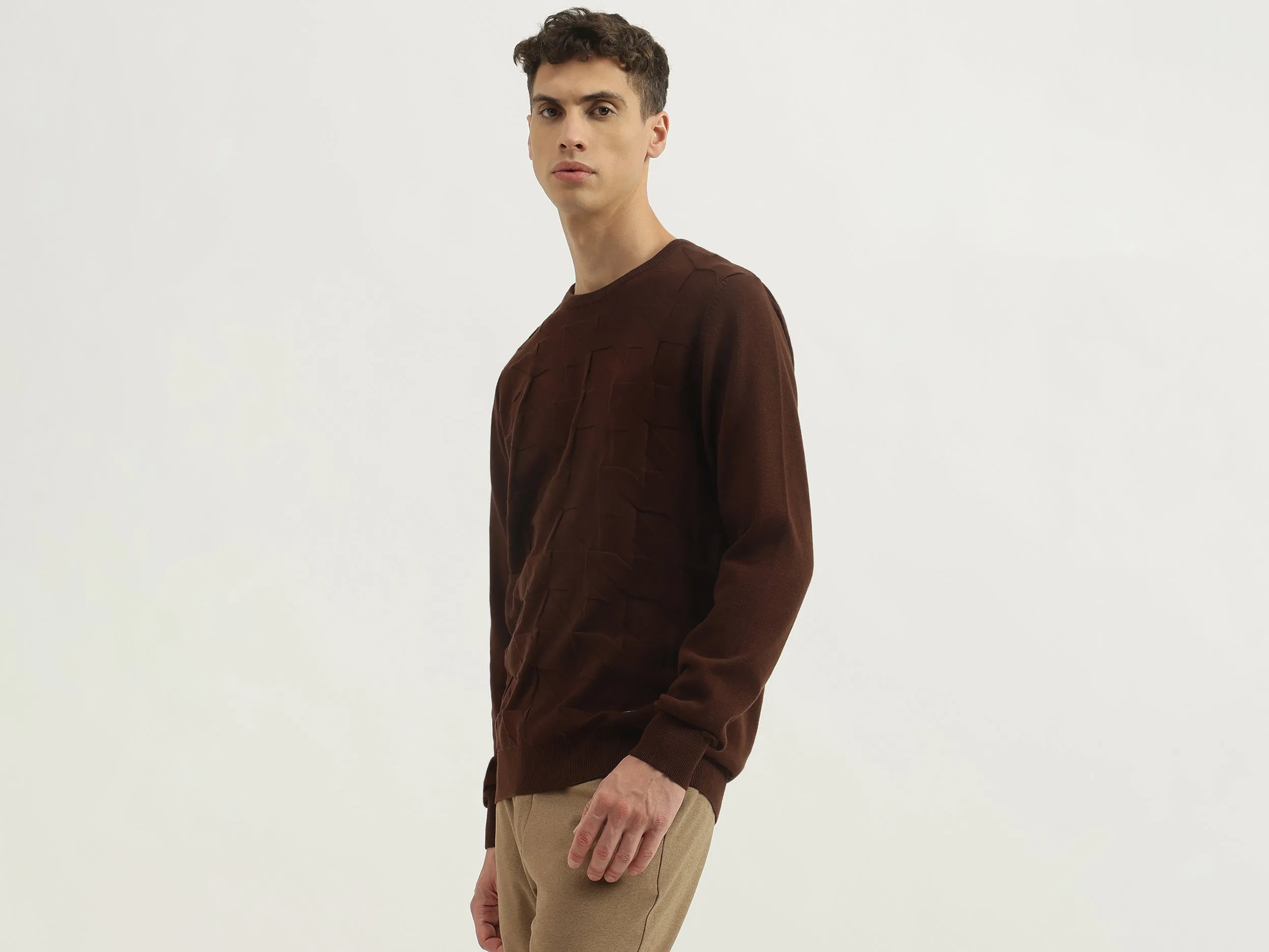 Regular Fit Round Neck Houndstooth Sweatshirts
