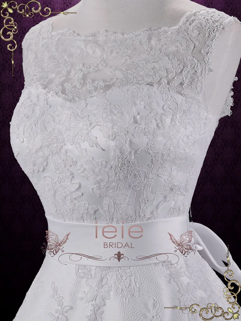 Retro Boat Neck Lace Tea Length Wedding Dress ELAINE