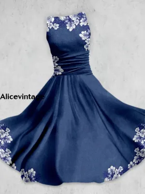 Retro Floral Printed Elegant Vintage Chic Sleeveless Tank Midi Dress
