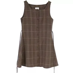 Retro Plaid Button Dress with Mini Sleeveless Vest Styling