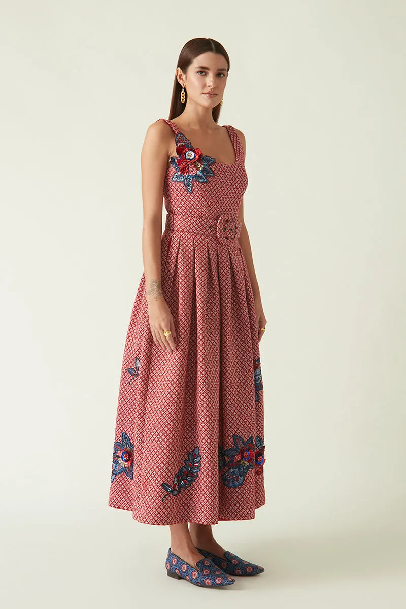Rockefeller Holidays I  Sulawesi Quilted Dress with belt Kataan Red Java collection 4JV-38