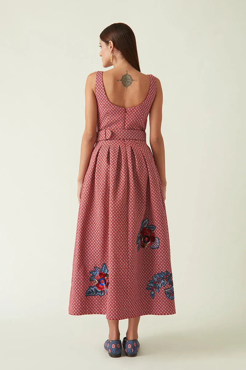 Rockefeller Holidays I  Sulawesi Quilted Dress with belt Kataan Red Java collection 4JV-38