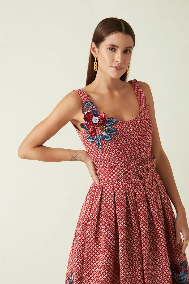 Rockefeller Holidays I  Sulawesi Quilted Dress with belt Kataan Red Java collection 4JV-38