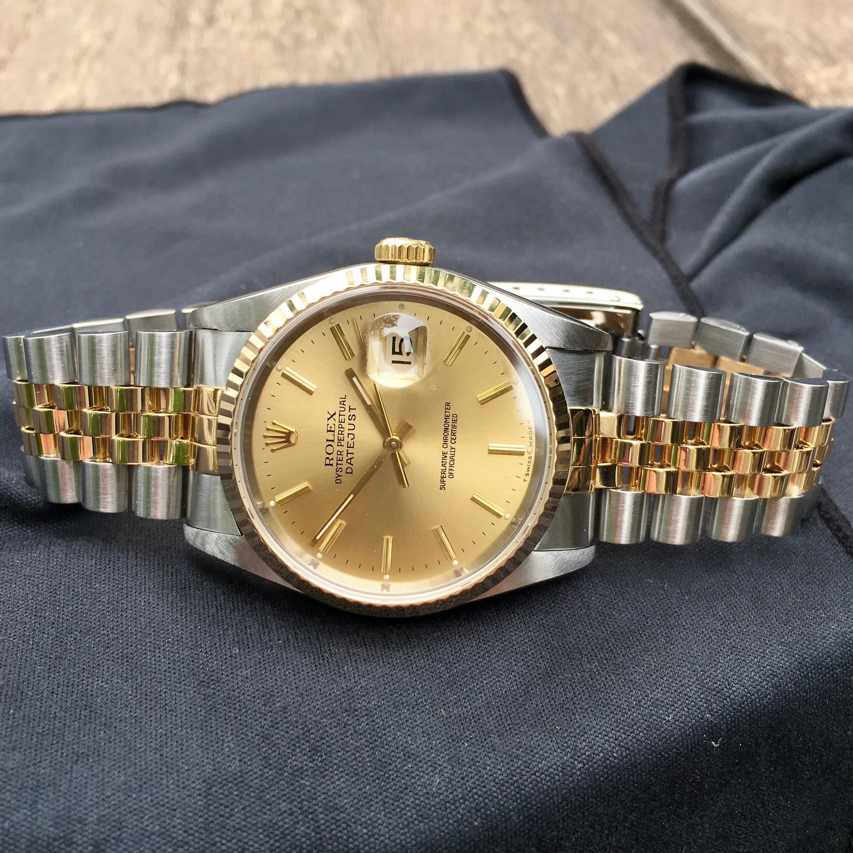 Rolex Datejust 16233 Two Tone Champagne Stick Automatic Wristwatch Circa 1991