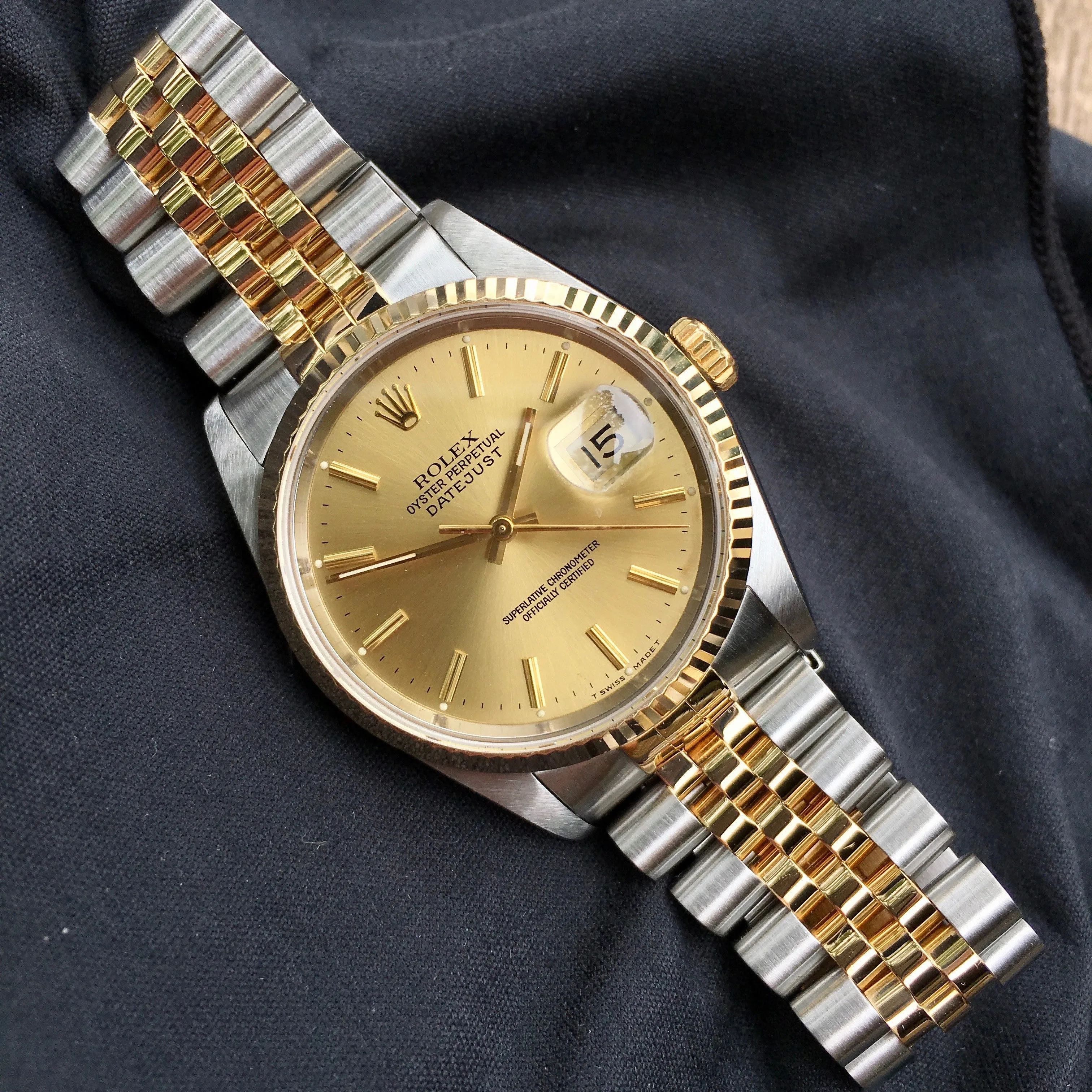 Rolex Datejust 16233 Two Tone Champagne Stick Automatic Wristwatch Circa 1991