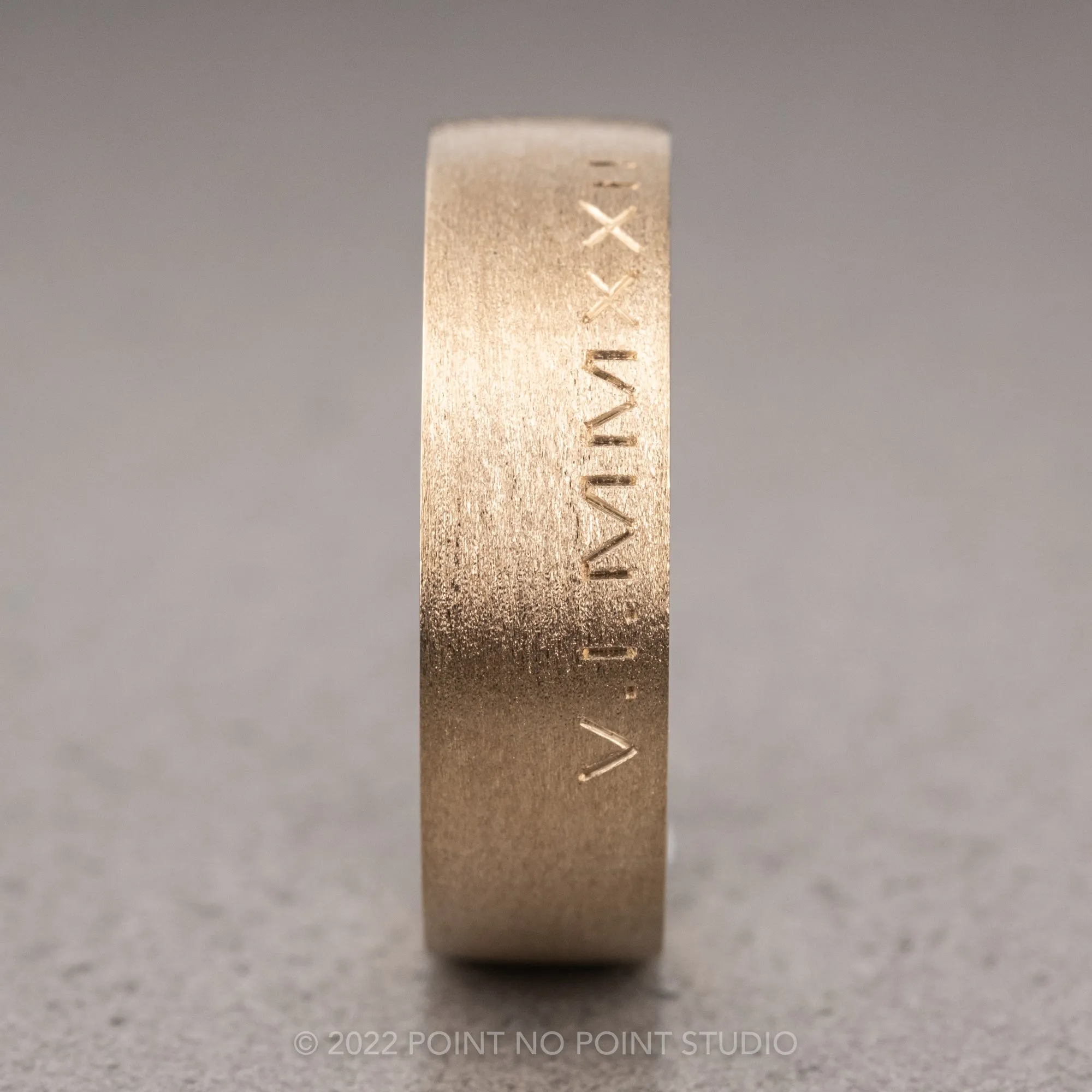 Roman Numeral, 6mm 14K Yellow Gold Comfort Fit Men's Wedding Band, Matte Finish