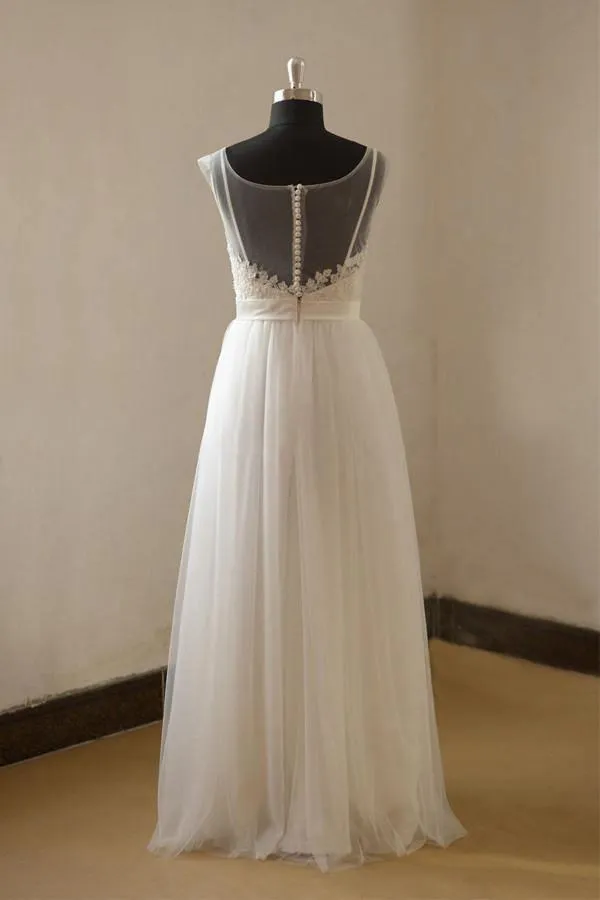 Romantic A-line Scoop Neckline Cap Sleeves Wedding Dresses WD070