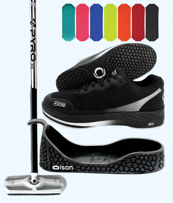Rookie Bundle - Men's Left Hand - Black Fiberglass Broom -  Black Voltaje Shoes - Choice of Pad Colour