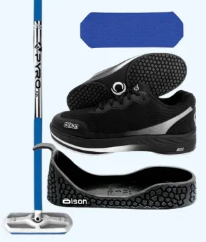 Rookie Bundle - Women's Left Hand - Blue Fiberglass Broom -  Black Voltaje Shoes - Choice of Gripper Colour