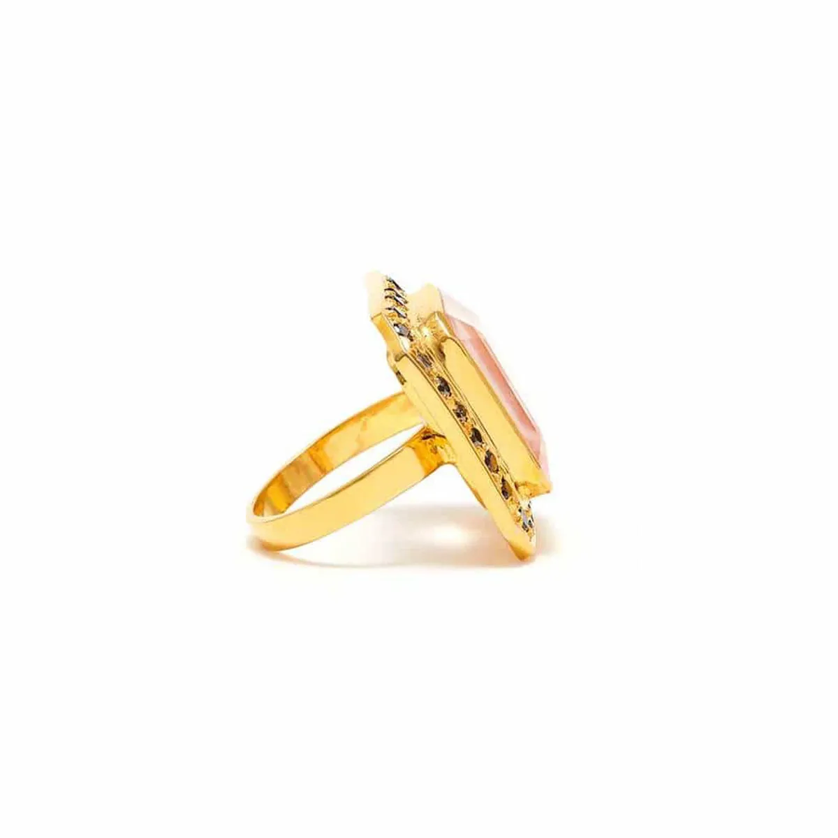 Rose Quartz Black Diamond Gold Dress Ring