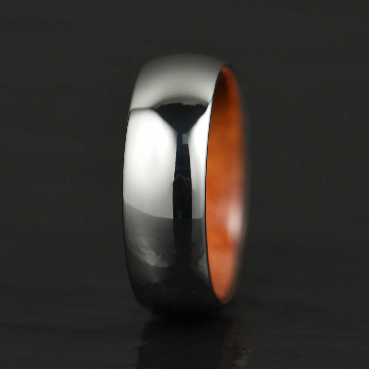 Rounded Polished Silver Tungsten Rosewood Men's Wedding Band 8MM