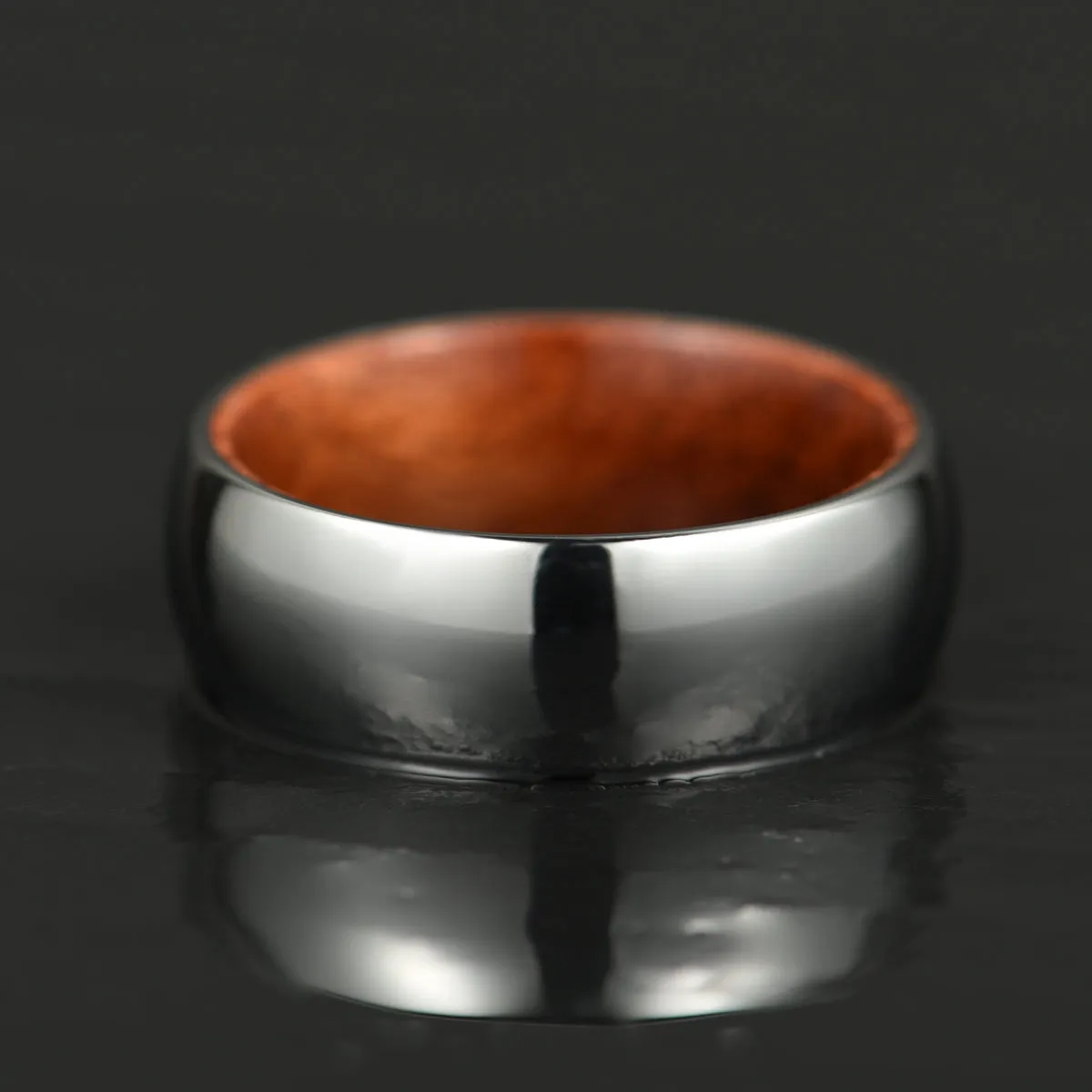 Rounded Polished Silver Tungsten Rosewood Men's Wedding Band 8MM