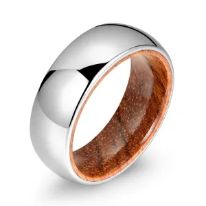 Rounded Polished Silver Tungsten Rosewood Men's Wedding Band 8MM