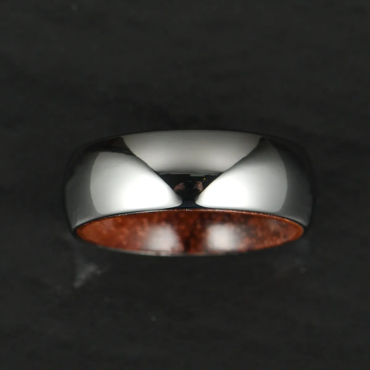 Rounded Polished Silver Tungsten Rosewood Men's Wedding Band 8MM