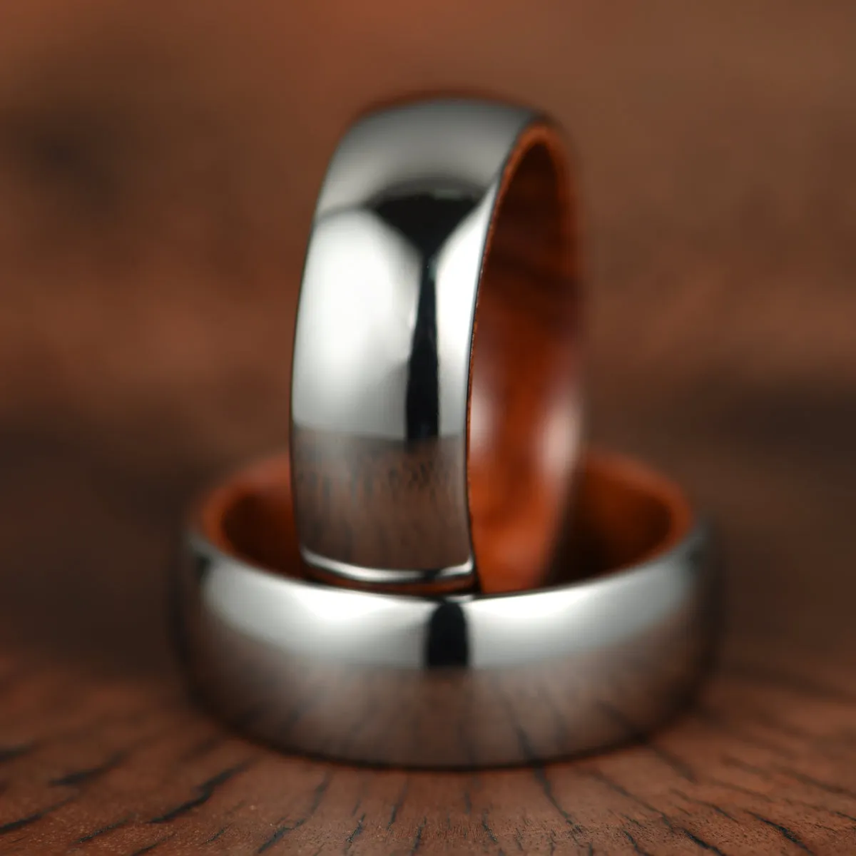 Rounded Polished Silver Tungsten Rosewood Men's Wedding Band 8MM