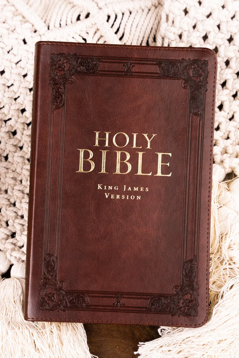 Saddle Tan Faux Leather Deluxe KJV Gift Bible with Thumb Index