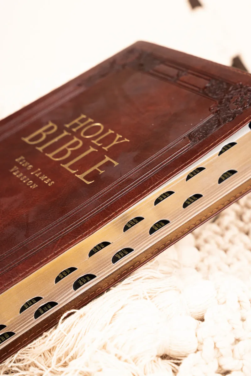 Saddle Tan Faux Leather Deluxe KJV Gift Bible with Thumb Index