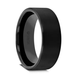 SAN ANTONIO Flat Black Tungsten Carbide Band with Brushed Finish