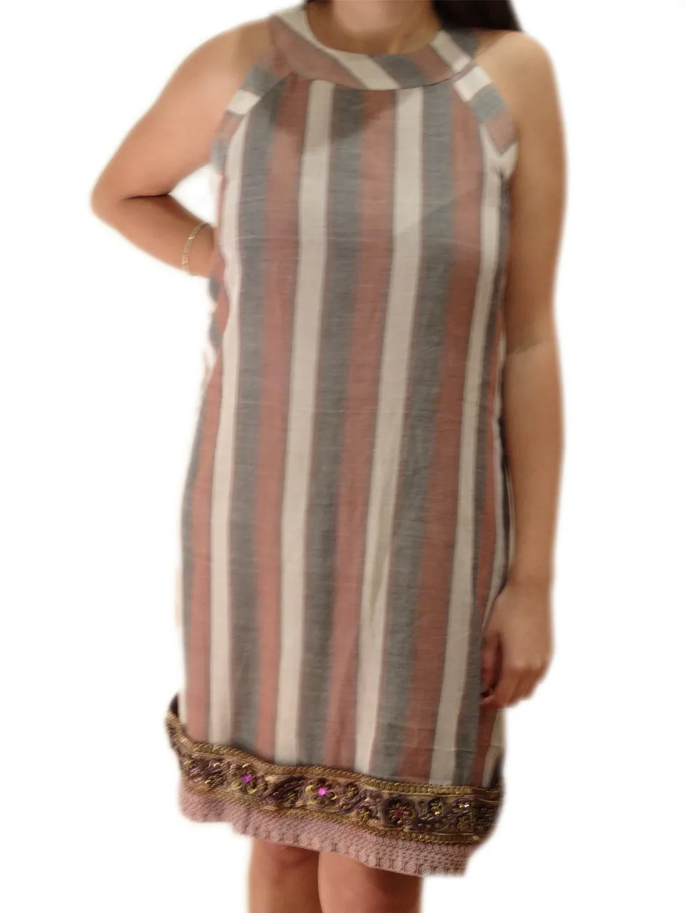 Sand Dune Stripe with Back Pleat Sleeveless Dress