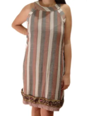 Sand Dune Stripe with Back Pleat Sleeveless Dress