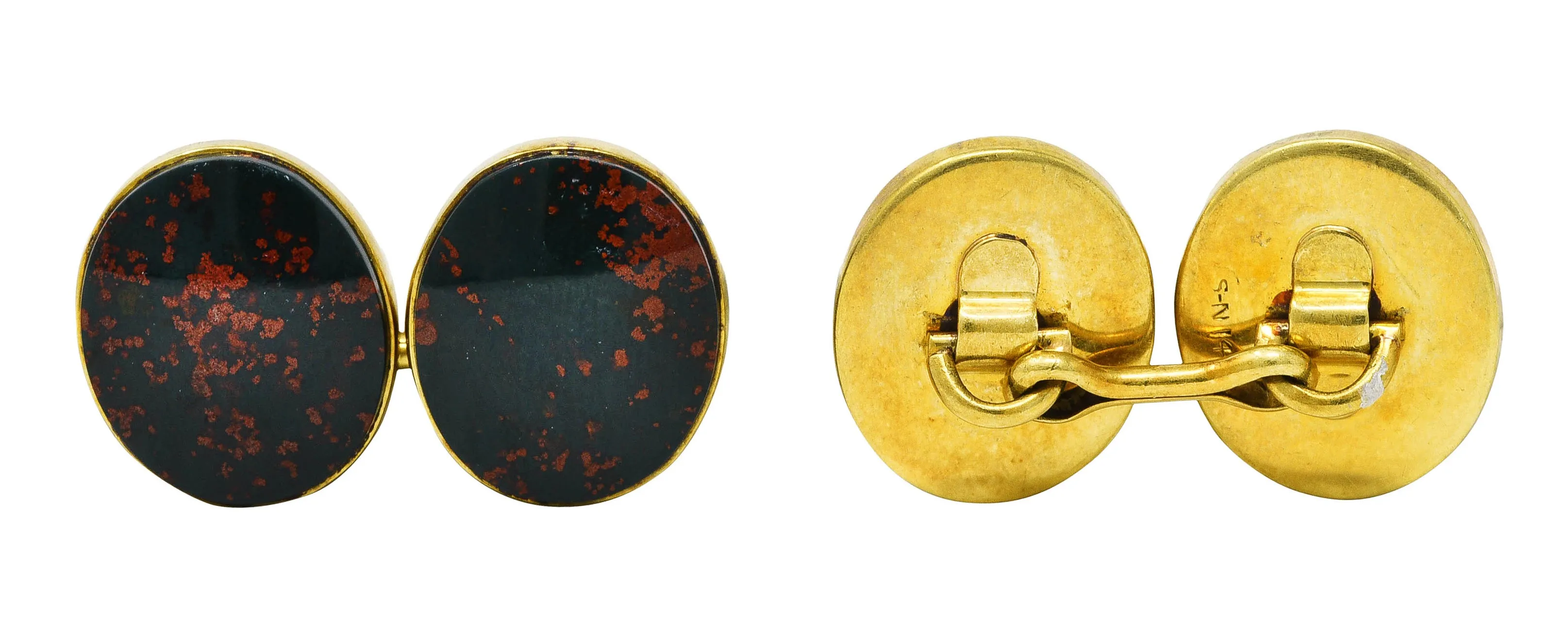 Sansbury & Nellis Early Art Deco Bloodstone 14 Karat Gold Men's Cufflinks