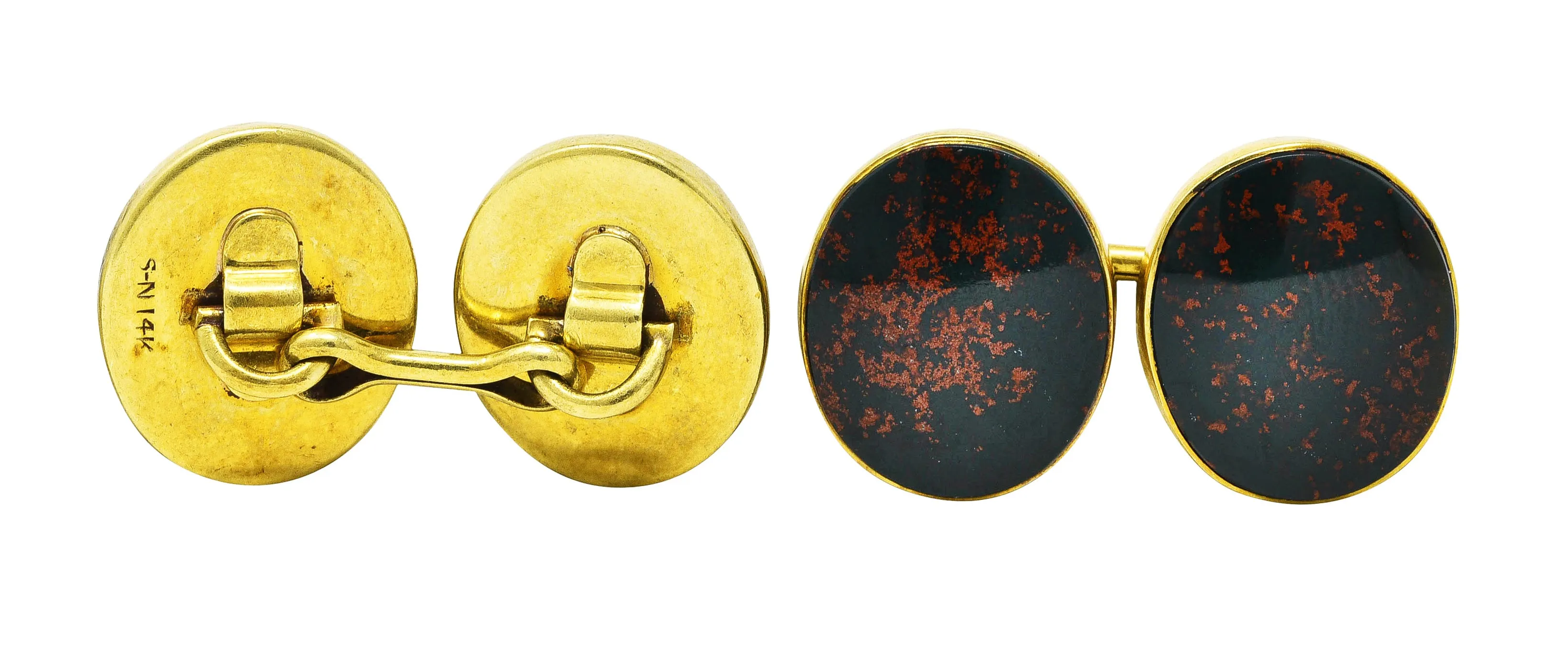 Sansbury & Nellis Early Art Deco Bloodstone 14 Karat Gold Men's Cufflinks