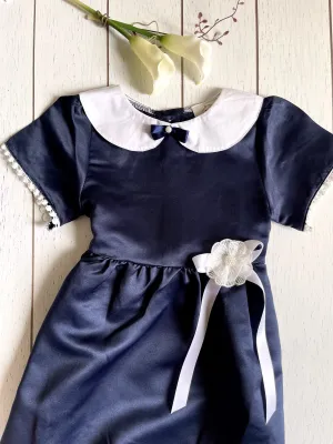 Satin Navy & White Collar Girl Dress
