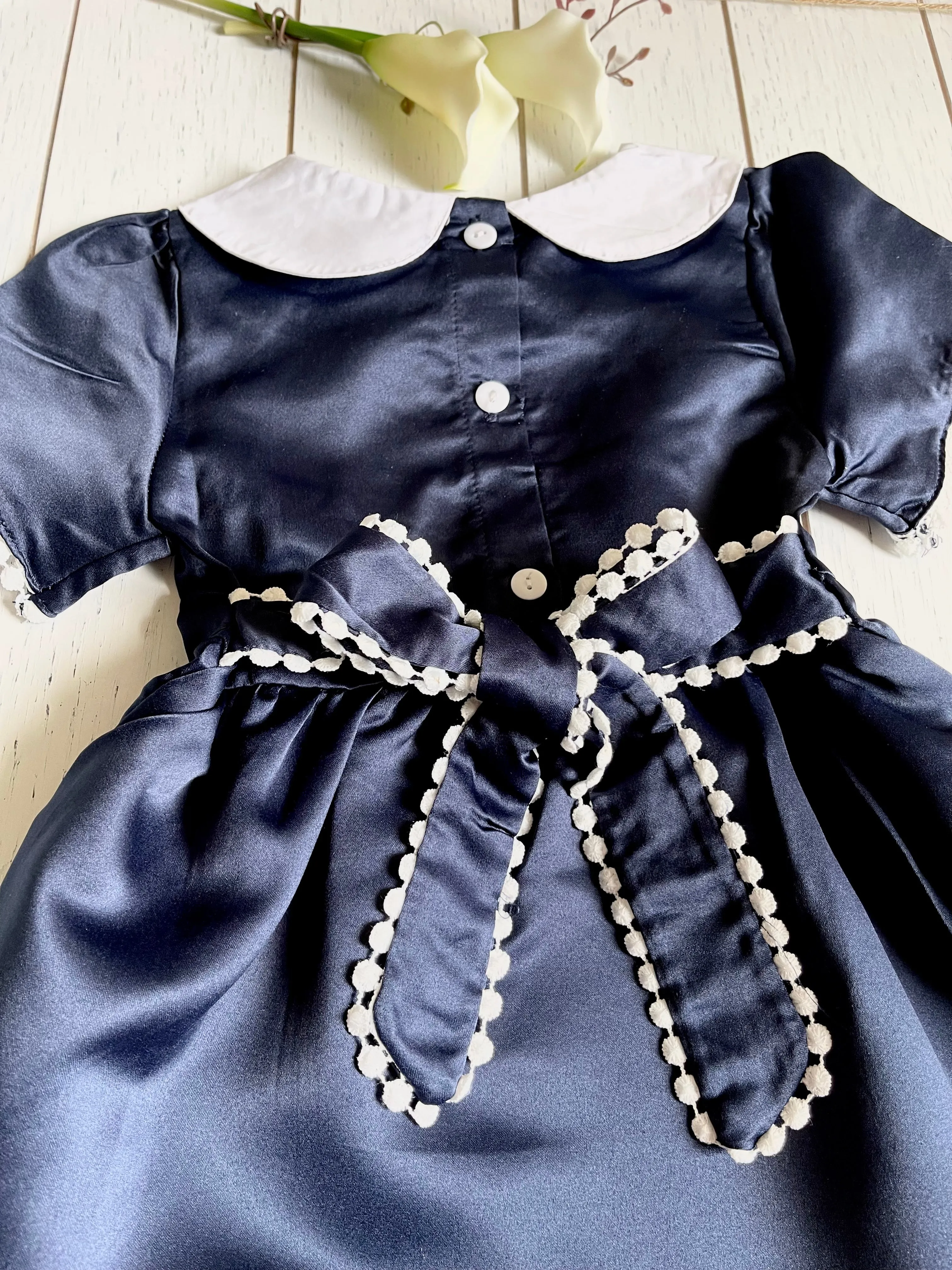 Satin Navy & White Collar Girl Dress