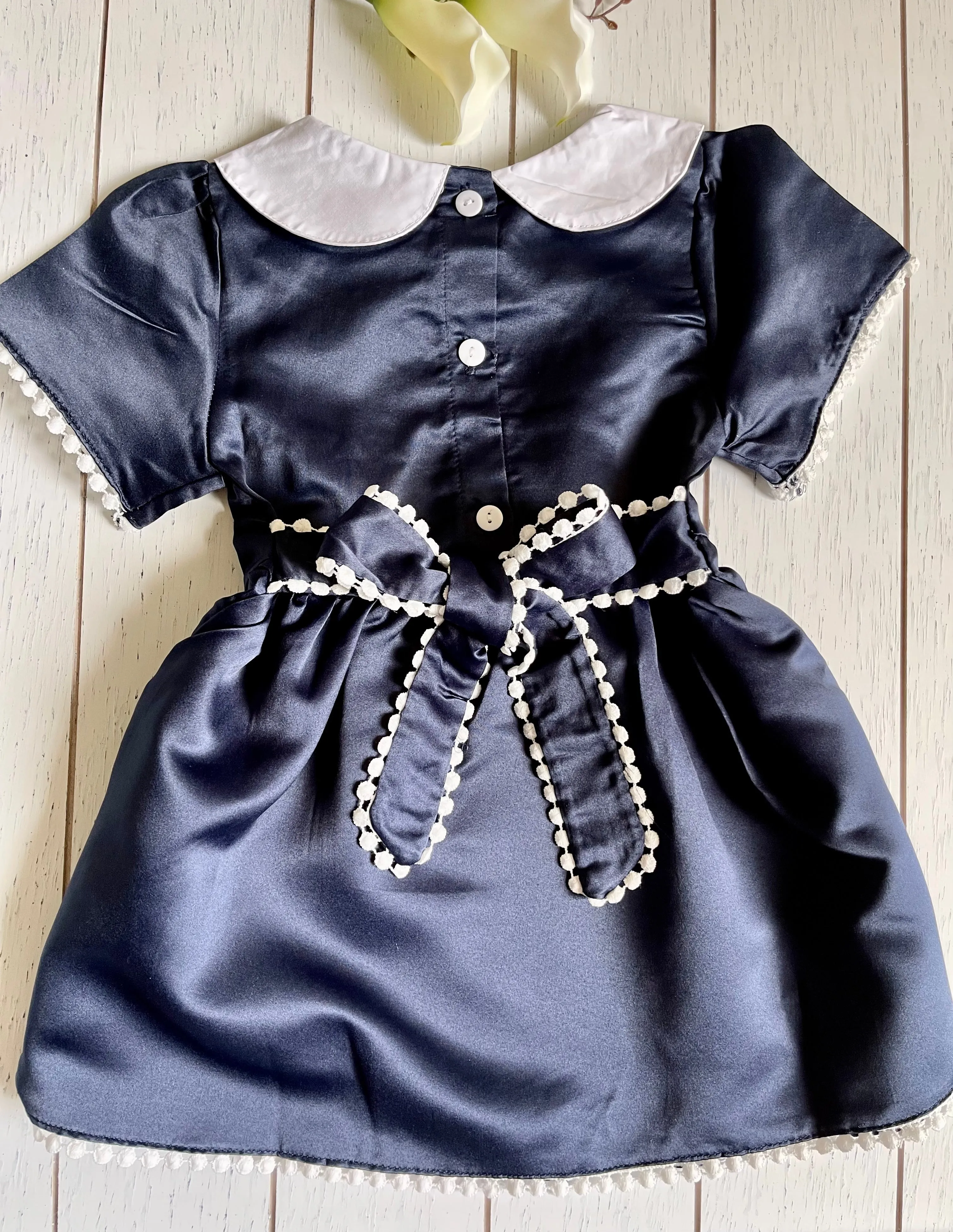 Satin Navy & White Collar Girl Dress