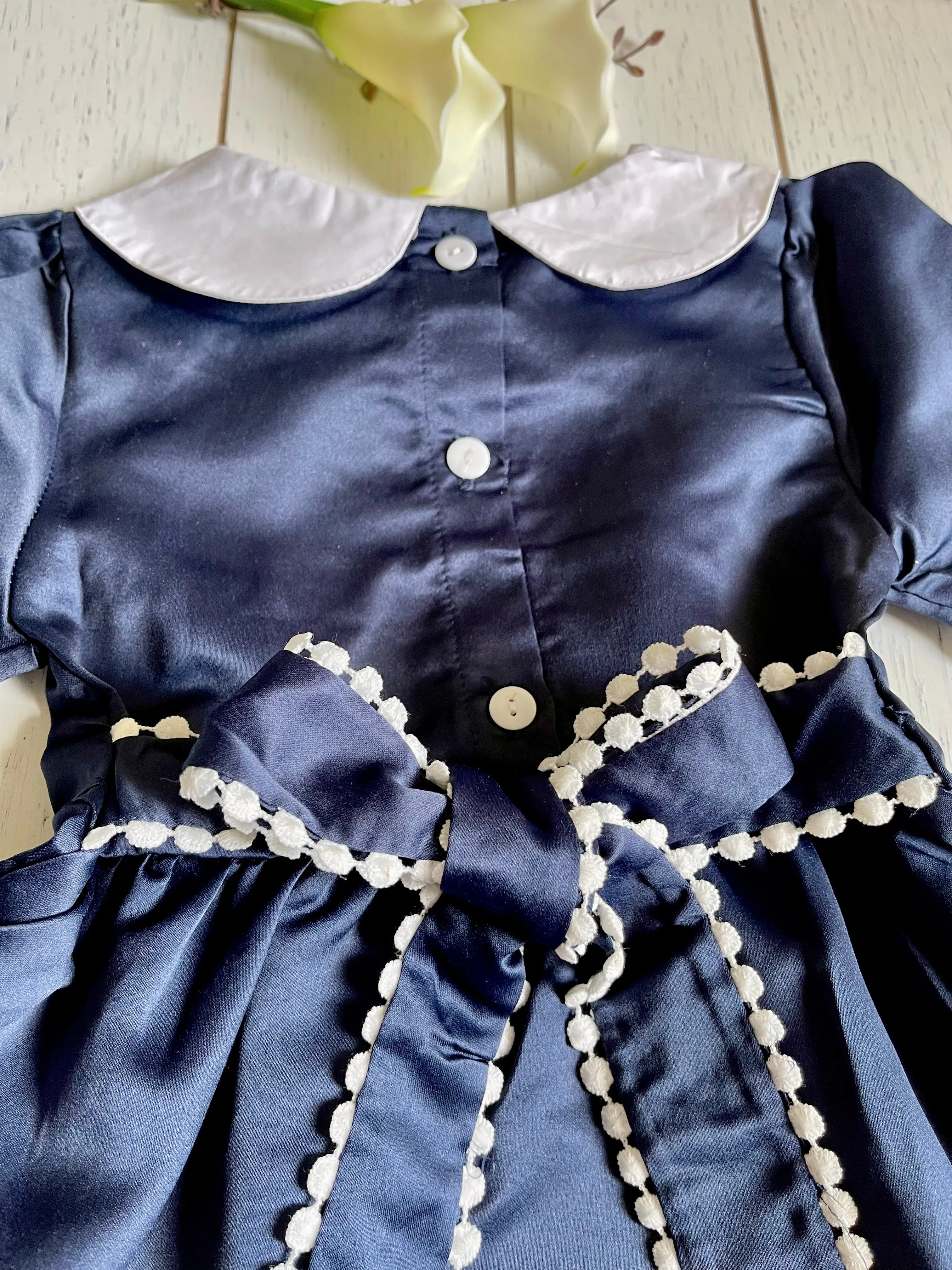 Satin Navy & White Collar Girl Dress