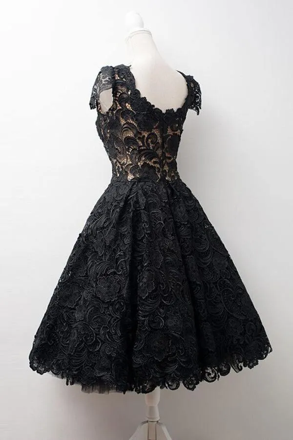 Scoop Knee-Length Cap Sleeves Ball Gown Lace Homecoming Dress TR0094