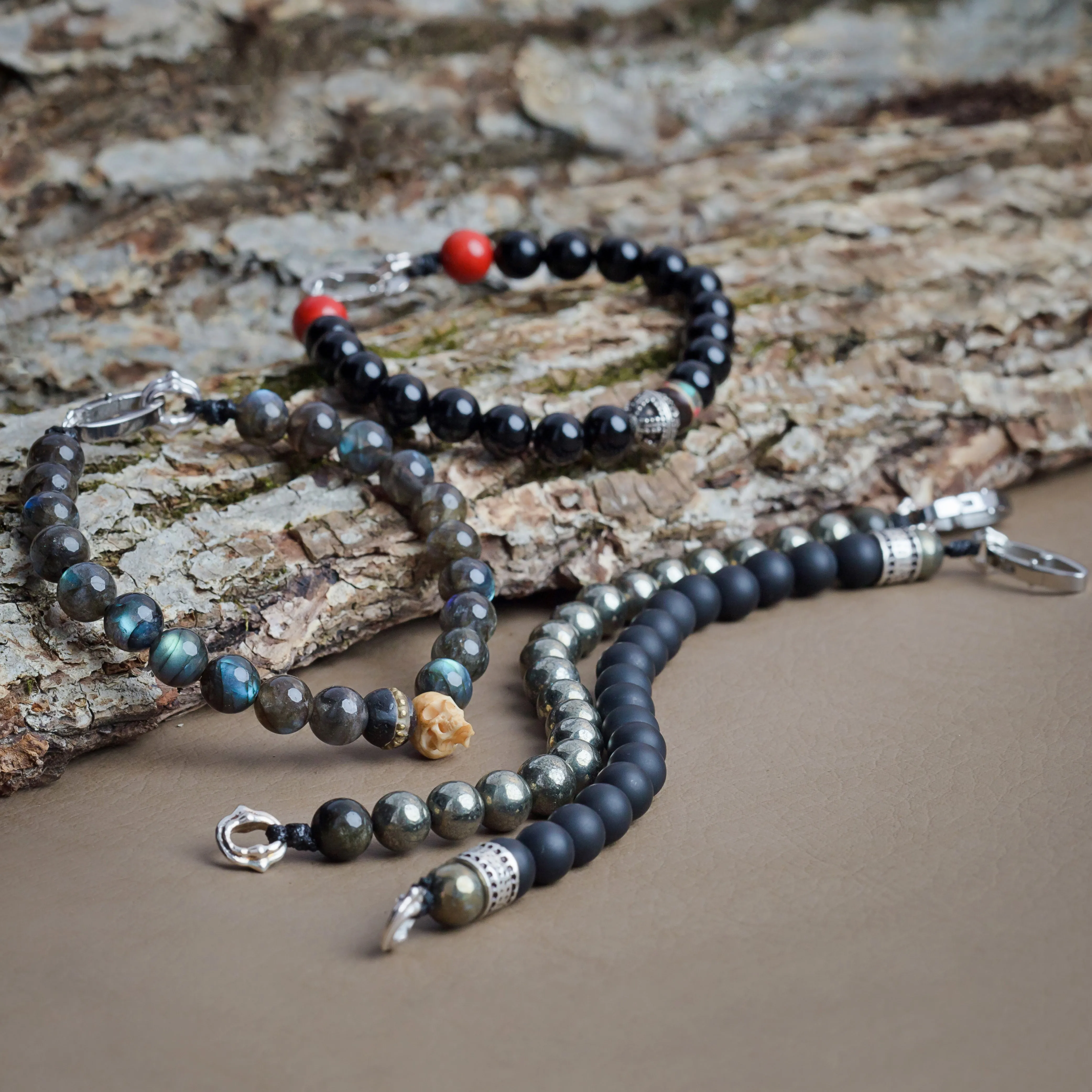 Scott Mikolay Lapis and Pyrite Beaded Men's Bracelet